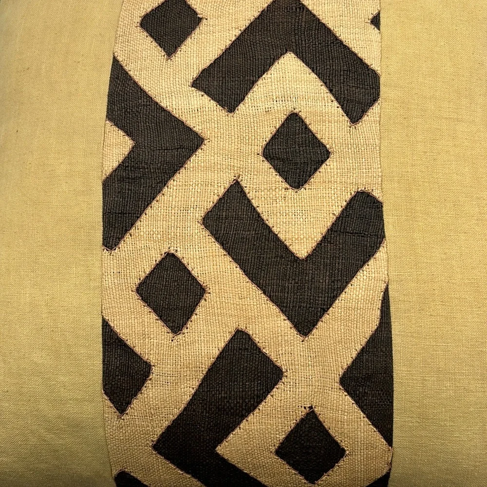 Mjita African Kuba Cloth Raffia Linen Tribal Safari Accent Pillow